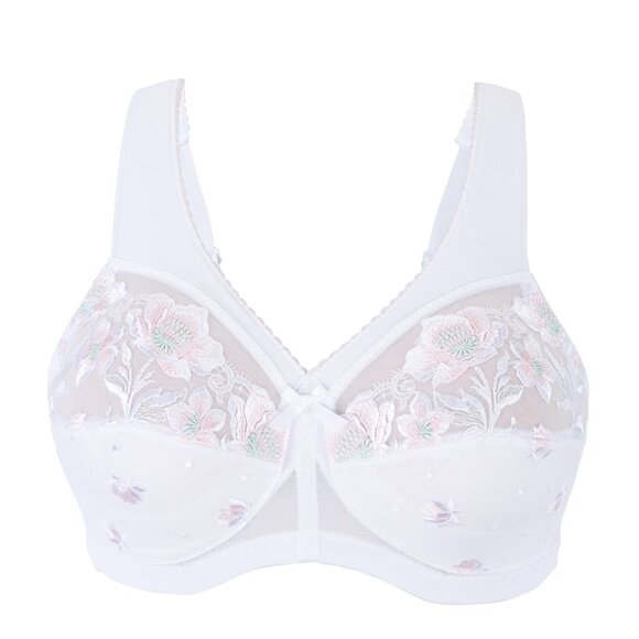 Glamorise 40H MAGIC LIFT Bra (WIDE-STRAPS) Wireless SOFT-CUP (WHITE-FLORAL) NEW - Picture 10 of 16